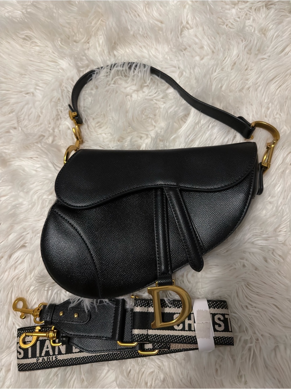 CD Black Saddle Bag with Signature Strap
